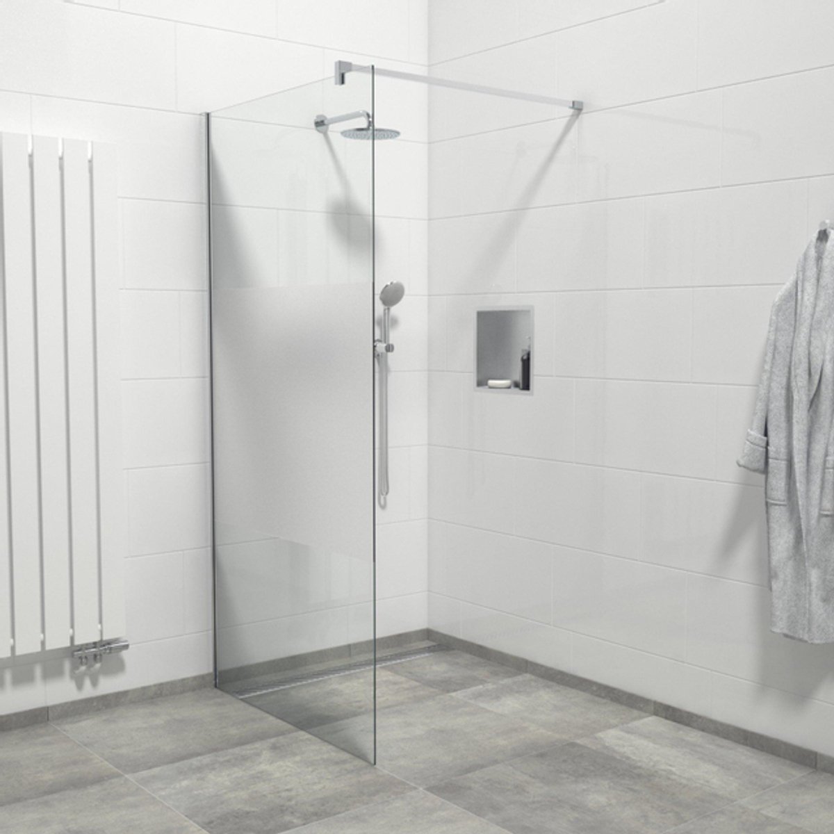 Van Marcke Inloopdouche - 100x200cm - veiligheidsglas - band mat glas - anti kalk - chroom