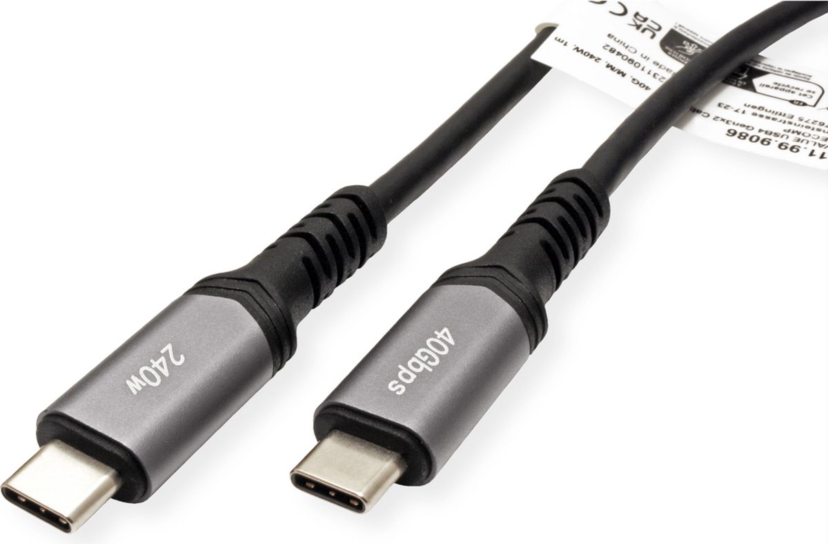VALUE USB4 Gen3x2 Kabel, C-C, M/M, 8K UHD-2, 40Gbit/s, 240W, zwart, 0,5 m