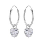 Oorbellen 925 zilver | Oorringen met hanger | Zilveren oorringen met hanger, hartvormige cubic zirkonia steen kleur kristal