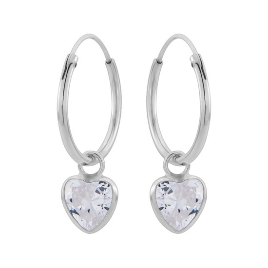 Oorbellen 925 zilver | Oorringen met hanger | Zilveren oorringen met hanger, hartvormige cubic zirkonia steen kleur kristal