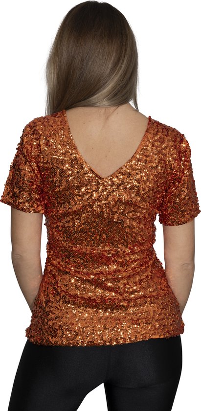 Top à paillettes - chemise - Oranje - Taille L/XL - Taille 44 - Disco - Fête du Roi - Nederlands Elftal