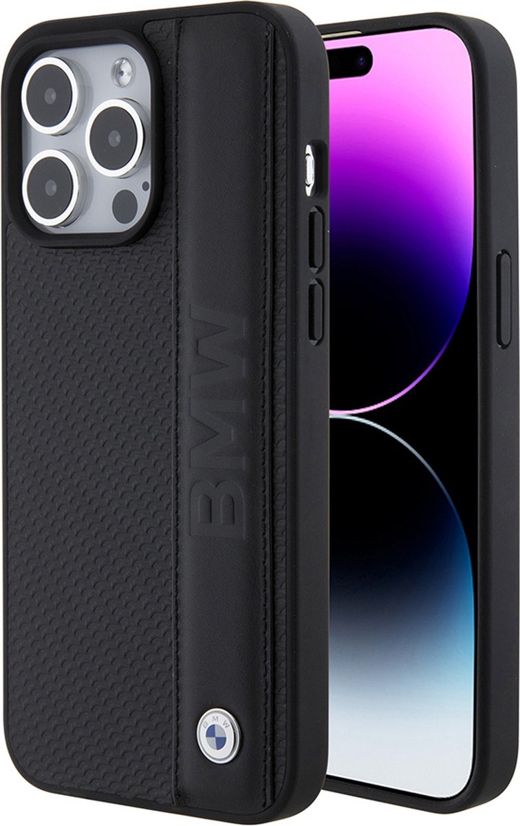 iPhone 15 Pro Backcase hoesje - BMW - Effen Zwart - Leer