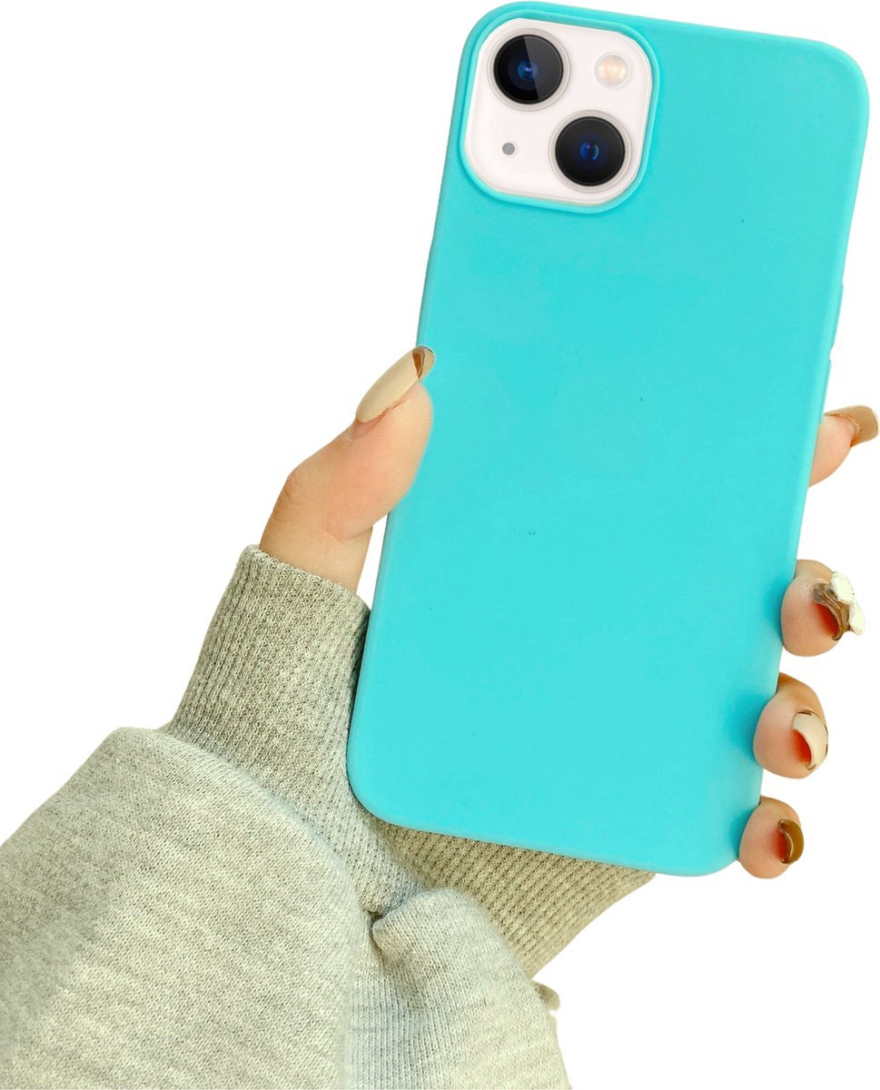 Soft Touch Hoesje - Geschikt voor Apple iPhone 13 - Aqua Blauw - Stevig Shockproof TPU Materiaal - Zachte Coating - Siliconen Feel Case - Back Cover