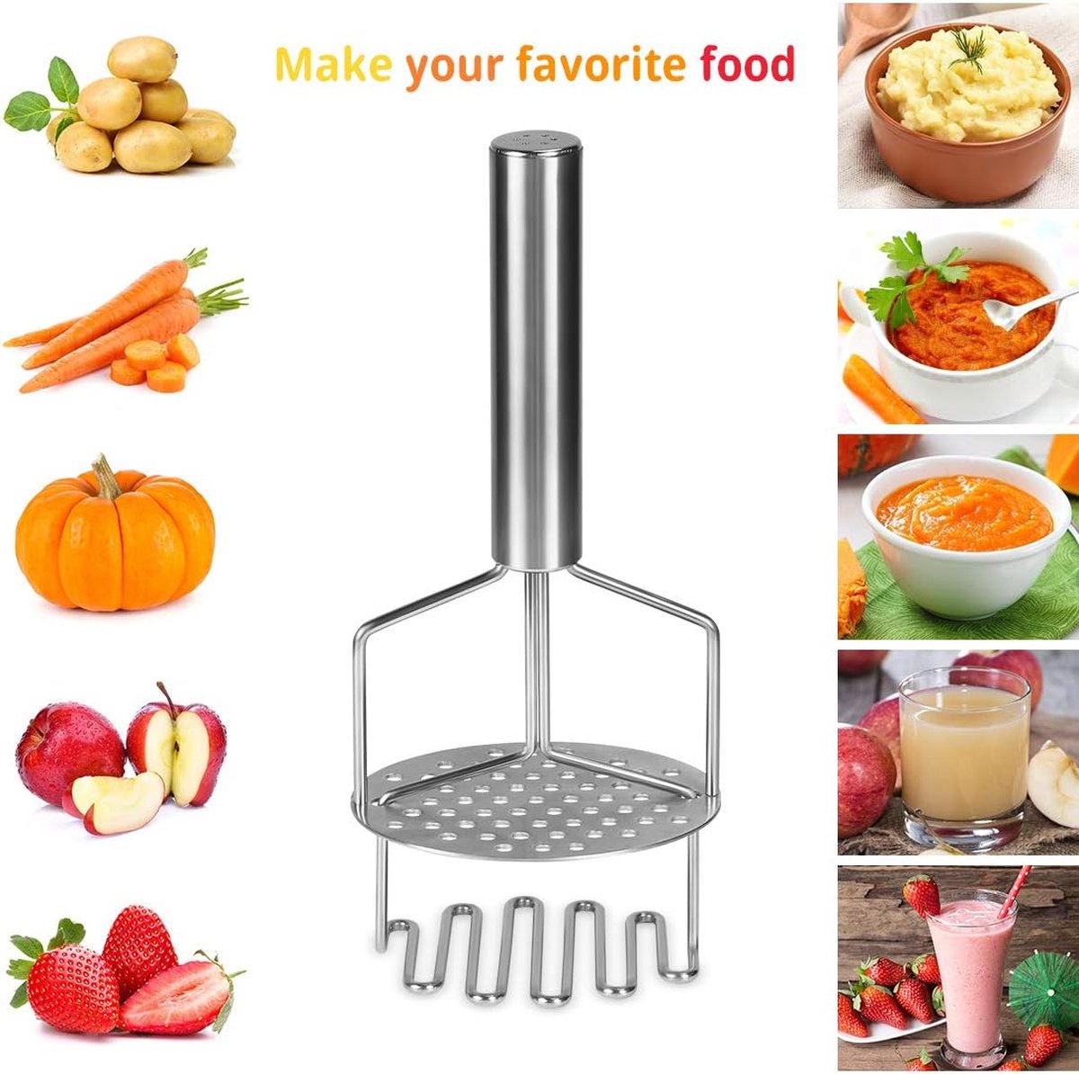 thumbnail: Vegena Aardappelstamper Roestvrij Staal - Keukenpers Voor Aardappelpuree En Groenten