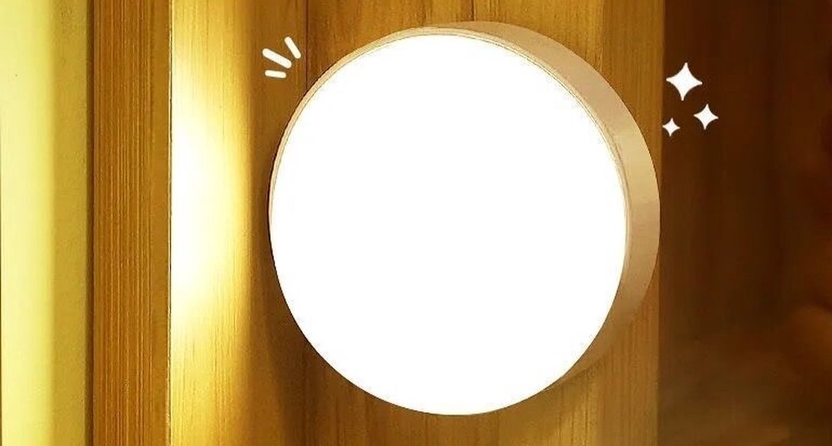 oplaadbaar nachtlamp met bewegingssensor -sensor- led - magnetisch -diameter 8.6cm - wit — cadeau in Wonen & Interieur - foto 2