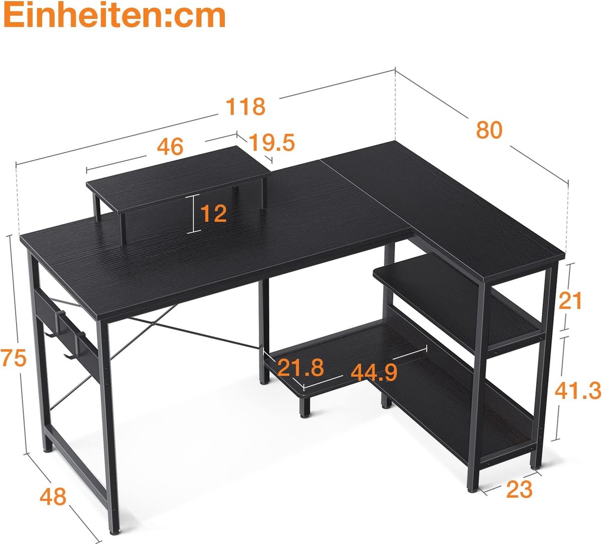 ODK Bureau avec Étagère Réversible, Table d'ordinateur avec