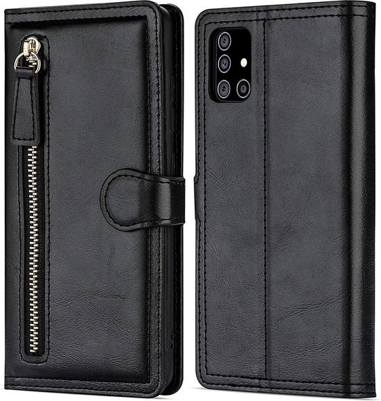 Étui adapté pour Samsung Galaxy A51 / A51s Book case avec fermeture éclair de LuxeBass - Flip cover - Magnétique - 5 porte-cartes - Étui pour téléphone portable Zwart - étui pour téléphone - étuis pour téléphone