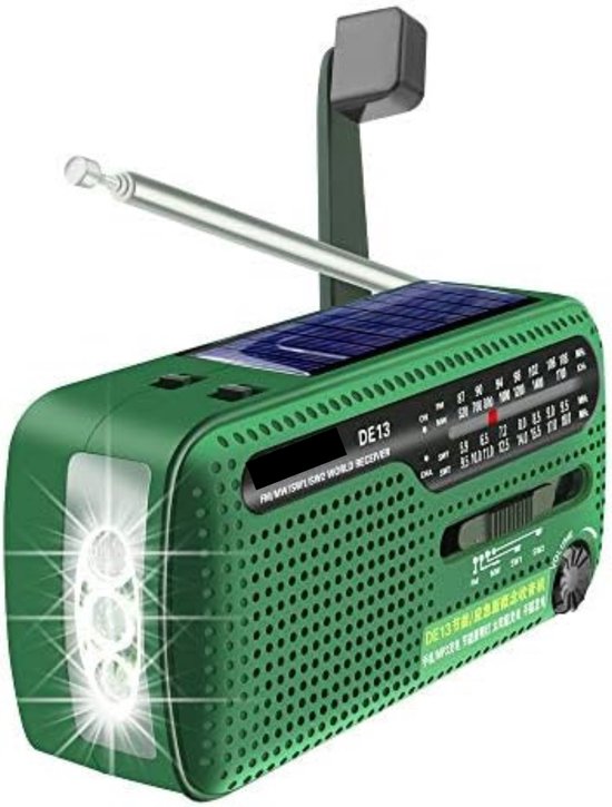 KAYINOW Opwindbare Emergency Radio - met Bluetooth Speaker, IPX5 Waterdicht Solar Nood radio AM FM Hand Crank, 5000mAh Batterij Dynamo Draagbare, Camping, Zaklamp, SOS, Opwindbaar Survival