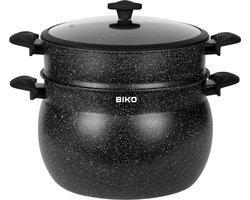 BIKO - Couscous pan - Stoompan - Marmeren coating - 6 Liter - Zwart
