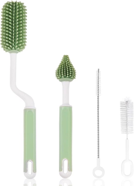 Babyflesje - Vicloon Babyflesborstel, 3-in-1 fles- en speenreinigingsborstel, siliconen, voor waterflessen, babyflessen, glazen bekers, thermosflessen, rood, 3 stuks, groen