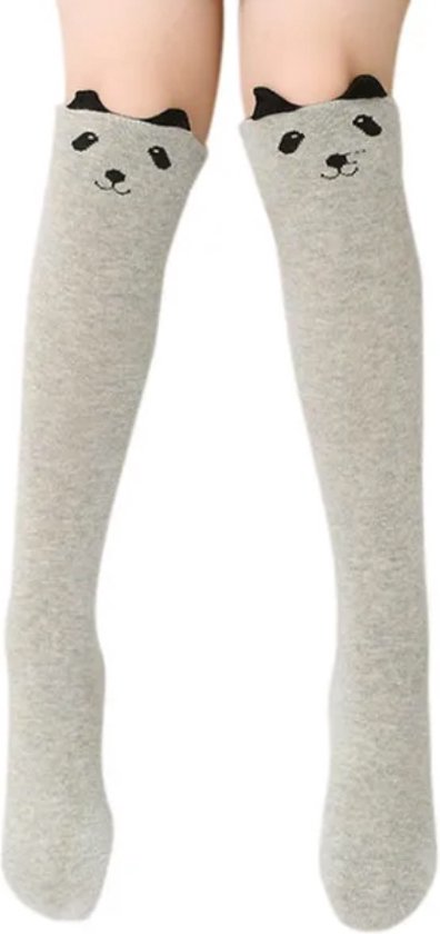 Chaussettes hautes fille Chat Grijs - 6-12 ans - coton élastique - avec oreilles dressées - chaussettes longues - bonne qualité