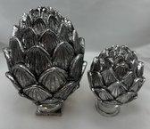 Decoratieve zilveren bloemen op standaard - Set van 2 stuks - hoogte 20x13x5 cm / 15x9x4.5 cm - Polyresin - Woonaccessoires - Woondecoratie - Decoratieve beelden