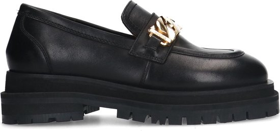 Sacha - Dames - Zwarte chunky loafers met goudkleurige chain - Maat 36