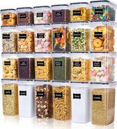 Opslagpotten set, ontbijtgranen opbergcontainer & voedselopbergcontainers, plastic opslagpotten, luchtdicht, set van 24, 24 labels voor ontbijtgranen, bloem, suiker, enz.