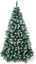 Kerstboom, 120/150/180/210 cm, met dennenappels, sneeuweffect en rode bes, decoratie, besneeuwde toppen en kunstmatige spar met metalen standaard.
