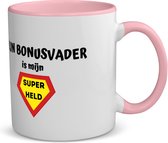 Akyol - mijn bonusvader is mijn superheld koffiemok - theemok - roze - Papa - super bonusvader - vader cadeautjes - vaderdag - verjaardag - geschenk - kado - 350 ML inhoud