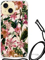 Telefoon Hoesje Geschikt voor iPhone 15 Leuk Hoesje met transparante rand Bloemen