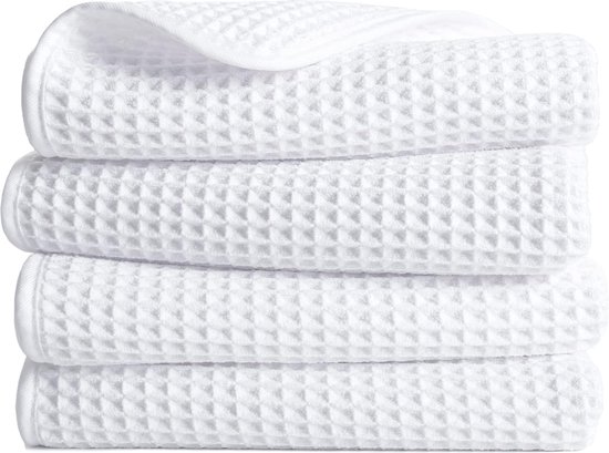 Microvezel handdoek - Pluisvrij en snel drogend - Wafelstructuur - Wit - 40 x 76 cm - 4 stuks