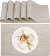 Relaxdays placemats - set van 6 - tafelonderleggers - tafelmatjes - geweven - afwasbaar - beige