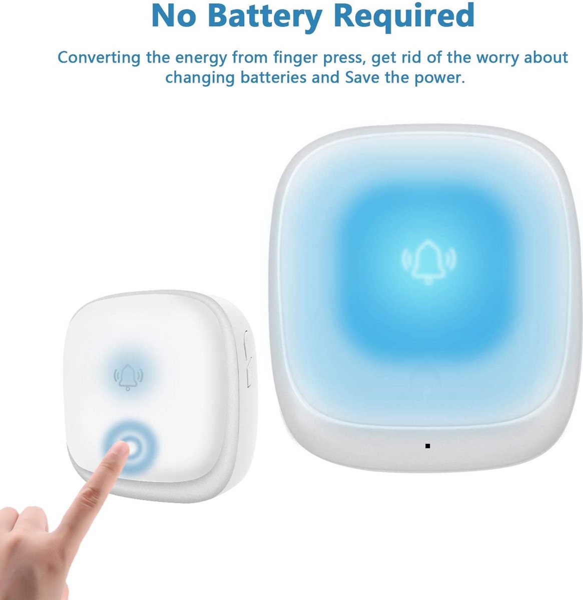 Draadloze deurbel zonder batterij nodig - 2 deurbelknoppen - 2 stopcontacten ontvangers - draadloze deurbelknop - set met LED-verlichting knippereffect Draadloze deurbel zonder batterij nodig - 2 deurbelknoppen - 2 stopcontacten ontvangers - draadloze deurbelknop - set met LED-verlichting knippereffect