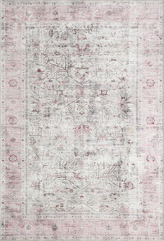 Vloerkeed retro used look - 140x200 cm - vintage look - platbinding - katoenen achterkant - wasbaar - Elira by The Carpet