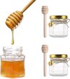 Lot de 20 Mini pots à miel hexagonaux en Verres de 45 ml, Mini pots à miel de 45 ml avec couvercle doré, cuillère à miel, pendentif abeille, toile de jute pour fête prénatale, cadeaux de Shower , cadeaux de Bébé