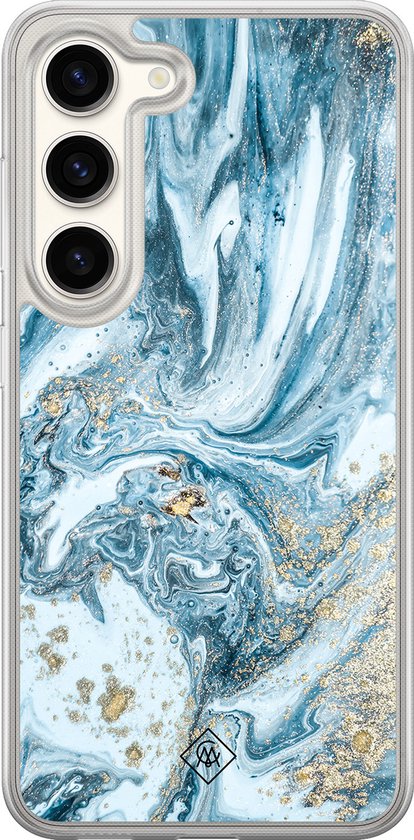 Coque silicone Samsung Galaxy S23 - Mer de marbre - Casimoda Coque hybride 2 en 1 - Antichoc - Design marbre - Bords relevés - Blauw, Transparent