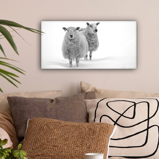 Toile Peinture Mouton - Neige - Wit - 40x20 cm - Décoration murale