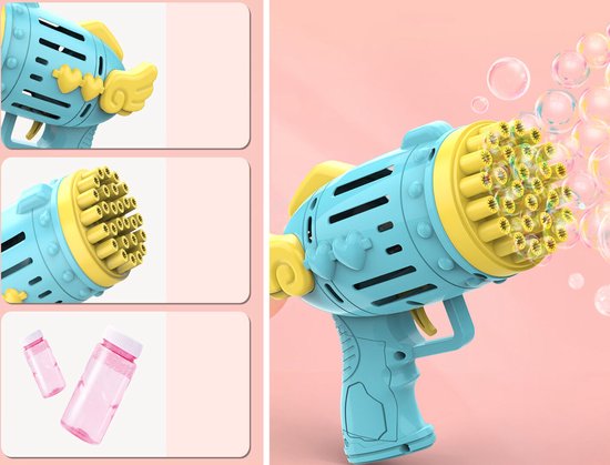 Bubble Angle - 28 hole - Bubble Gun - bellenblaas machine speelgoed - Mini Bazooka - blauw (incl. batterijen)