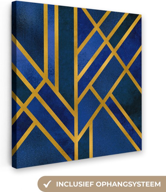 Canvas Schilderij Goud - Blauw - Design - Luxe - 90x90 cm - Wanddecoratie