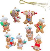 Winkrs - 8x Koekemannetjes als Kok - Gingerbread Bear die Koekjes bakt - Kerstboom Decoratie - 7 x 5 CM - Kerstboomversiering figuurtjes