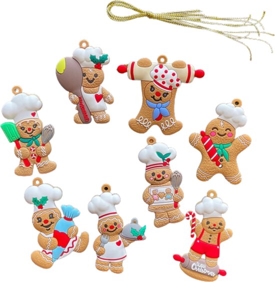 Winkrs - 8x Cookie Men as Kok - Ours en pain d'épice qui prépare des biscuits - Décoration d'arbre de Noël - 7 x 5 CM - Figurines de Décorations pour sapins de Noël