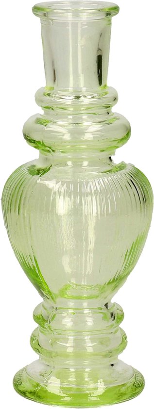 Ideas 4 Seasons Bloemenvaas Venice - voor kleine stelen/boeketten - gekleurd sierglas - ribbel lichtgroen - D5.7 x H15 cm