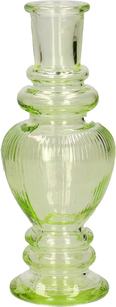 Ideas 4 Seasons Bloemenvaas Venice - voor kleine stelen/boeketten - gekleurd sierglas - ribbel lichtgroen - D5.7 x H15 cm