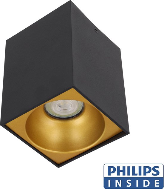 Opbouwspot, zwart, dimbaar, IP44, plafondspot, 9 W, 3 karaat, warmwit