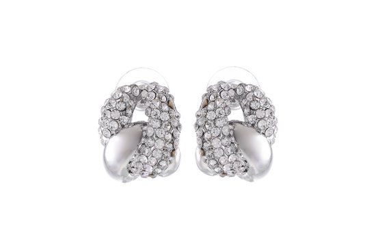 Behave Oorbellen - oorstekers - klassieke knopen - zilver kleur - met steentjes - 2.5 cm