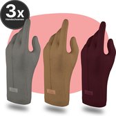 VOLQU® - Handschoenen - 3X Premium Handschoenen Dames - Handschoenen Verwarmd Dames - Wanten - Kerstcadeau voor Vrouwen- Bruin / Magenta / Grijs