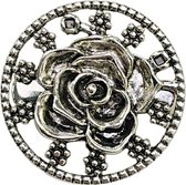 Fako Bijoux® - Vestsluiting Broche Rond - Vestclip - Vestsluiting - Bloem Roos - 43mm - Zilverkleurig