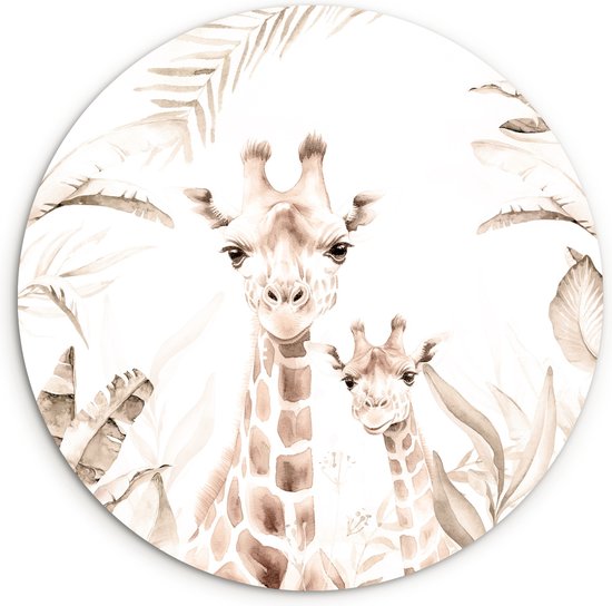 WallCircle - Wandcirkel giraf 30x30 cm - Muurcirkel babykamer dieren - Meisjeskamer decoratie - Jongenskamer accessoires - Slaapkamer kinderen - Giraffe ronde schilderijen kinderkamer - Muurdecoratie jongens kamer - Wanddecoratie baby