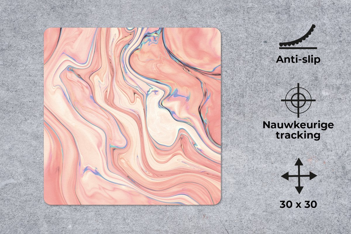 Muismat 30x30 cm - Mousepad Marmer - Pastel - Roze - Blauw - Marmer printlook - Abstract - Muismatten