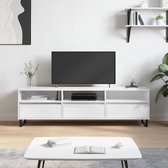 The Living Store TV-meubel Multimedia - 150 x 30 x 44.5 cm - Stevig bewerkt hout - Hoogglans wit