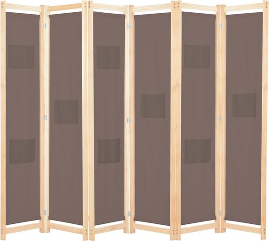 The Living Store Kamerverdeler Panelen - 240 x 170 x 4 cm - Met 6 panelen - Bruin - Stof en massief vurenhouten frame
