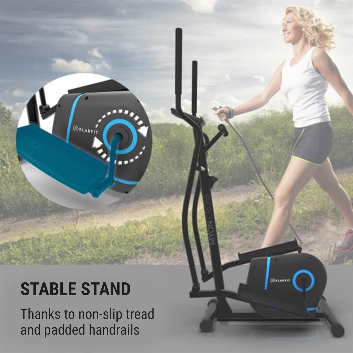 Afbeelding 3 van Klarfit Myon Cross crosstrainer - 12kg Vliegwielmassa - Magnetisch remsysteem - 8-Traps weerstand - SmartCardio Studio met Kinomap app - SilentBelt System - Polsslagmeter - Zwart