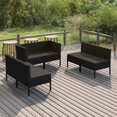 The Living Store Lounge Set - Rotin PE - Zwart - 57x69x69 cm - Coussins inclus