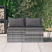 The Living Store Middenbank Grijs PE-rattan en Gepoedercoat Staal - 54 x 63 x 60.5 cm - Inclusief Kussens