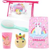 Unicorn Toilettas + lipgloss Meisje – Reisset kind 5-delig - Eenhoorn etui voor toiletartikelen roze – TBM1