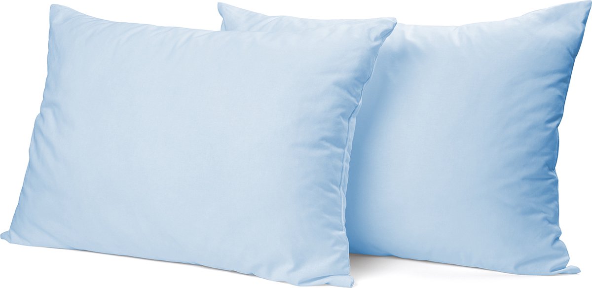 Eleganzzz Kussensloop Hotelsluiting Percal Katoen - Licht Blauw - Kussensloop 60x70cm - Kussenslopen set van 2 - 100% Katoen