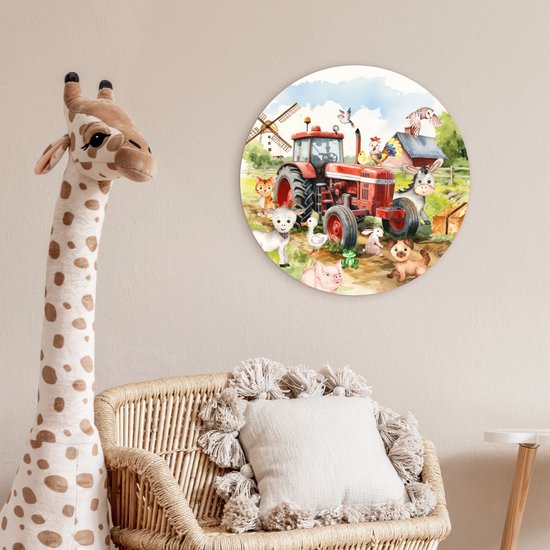 WallCircle - Cercle mural animaux de la ferme 60x60 cm - Cercle mural chambre enfant tracteur - Décoration chambre fille - Chambre enfant - Peintures chambre enfant - Décoration murale chambre garçon - Décoration murale chambre garçon aquarelle