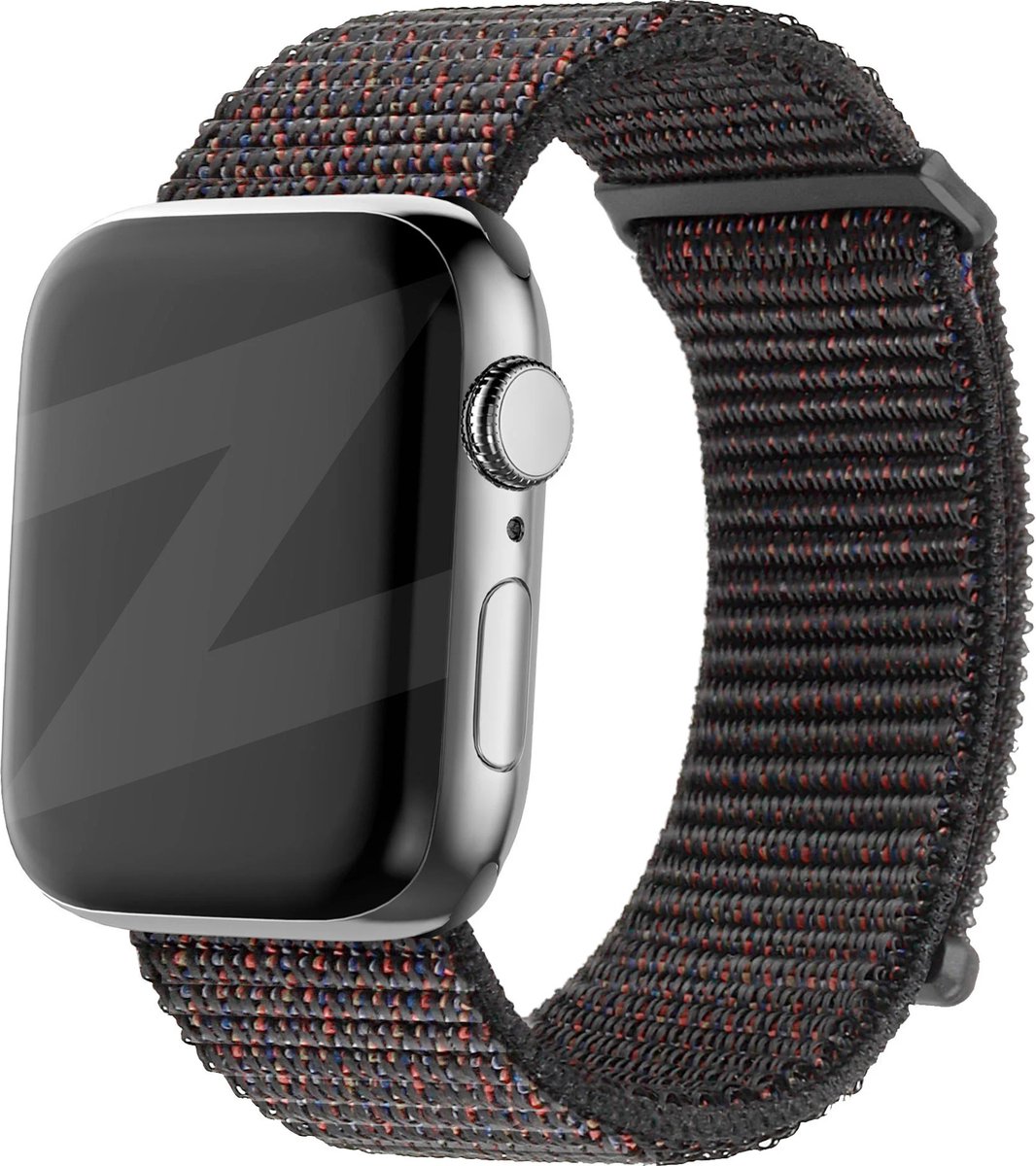 Bandz Nylon loop band geschikt voor Apple Watch 1/2/3/4/5/6/8/9/10/11/SE(2-3)/Ultra (2-3) - maat: 44mm / 45mm / 46mm / 49mm - Hoogwaardig nylon materiaal smartwatchbandje - Nylon bandje met klittenbandsluiting - zwart nylon Apple Watch bandje