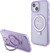 Guess Ring Glitter Back Case (MagSafe Compatible) - Geschikt voor Apple iPhone 15 (6.1") - Paars